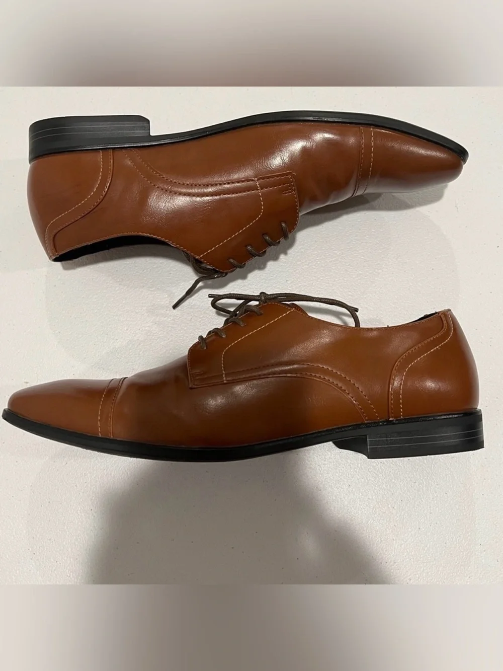 Alfani Quincy Memory Foam Men's 10.5 M Lace Up Dress Shoes Tan Brown Oxford BOX